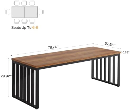 Tribesigns 78.74" Extra Long Computer Desk for 2 Person, Double Long Desk with Heavy Duty Metal Frame, Double Workstation Study Table for Home Office (Without Chair) (Brown & Black) - Image 2