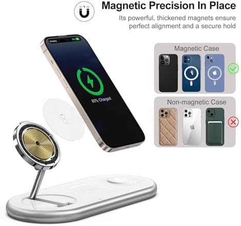 3 in 1 Charging Station for Apple - Faster Mag-Safe Charger Stand for iPhone - Magnetic Wireless Charger Station for iPhone 17/16/15/14/13/12 Series, Apple Watch Series, AirPods Pro (White) - Image 3