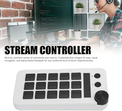 Stream Controller, Stream Control Deck with Knob 15 Macro Keys, Customizable Visual Keyboard Trigger Actions in Apps Software for PC, LCD Keys Stream Controller (White) - Image 2