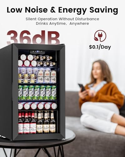 Feelfunn 3.2 Cu.Ft Glass Door Beverage Refrigerator, 126 Can Mini Fridge - Image 5