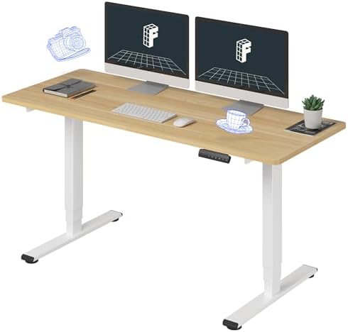 FLEXISPOT E6 3-Stage Dual Motor 60 x 24 Electric Standing Desk Sit Stand Up Desk, Holds 220 lbs, Adjustable Height w/Memory Presets, One-Piece Maple Desktop & White Frame, Ships in 2 Boxes by Unknown