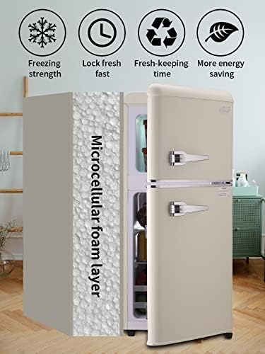 KRIB BLING Fridge With Freezer, Refrigerator With 2 Doors,7- Level Adjustable Thermostat, Removable Glass Shelves For Bedroom, Office, Kitchen, Apartment, Dorm, 3.5 Cu. Ft Cream - Image 5
