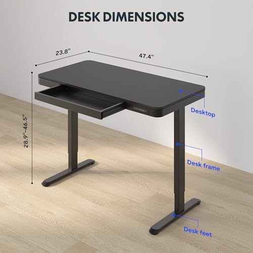 FLEXISPOT Comhar 48" Electric Standing Desk with Drawers, USB Charging Ports, Quick Assembly, Height Adjustable Sit Stand Computer Desk with Child Lock for Contemporary Home Office, Black - Image 3