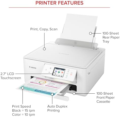Canon PIXMA TS7720 Wireless All-in-One Color Inkjet Printer – Print, Copy, Scan – Auto Duplex, 15/10 PPM, 2.7” Touchscreen, Compact Home Photo Printer with Easy Setup - Image 4