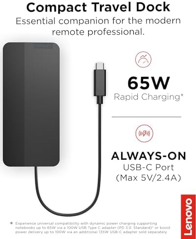 Lenovo USB-C Dual Display Travel Dock - 7 Ports, Integrated Cable, Universal Compatibility, Two displays at 4K - Black - Image 2