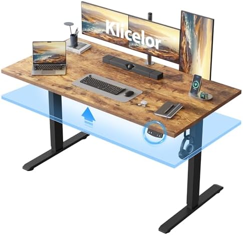 Klicelor 55 Inch Large Electric Standing Desk, Height Adjustable Office Desk, Sit Stand Up Computer Gaming Desk with Memory Preset, Two-Piece Desktop, Rustic Brown by Klicelor