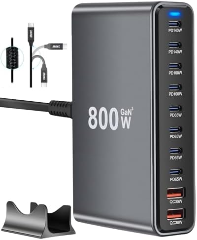 800W USB C Charger Block, 10-Port USB Charging Station with Dual 140W PD by LMSEP
