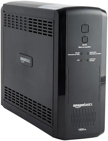 Amazon Basics UPS Battery Backup & Surge Protector, 1500VA/900W, 10 Outlets, Line Interactive Uninterruptible Power Supply with Sinewave Technology, Black by AmazonBasics