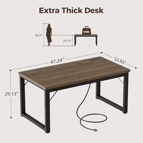 Mericonia 48 Inch Computer Desk with Power Outlets, 1.2" Thick Office Table - Image 2