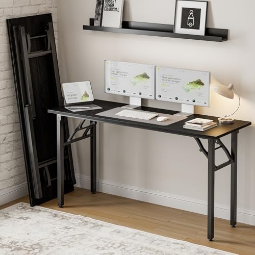 Frylr Small Folding Computer Desk – Portable 55.1 Inch Foldable Laptop Table, Collapsible and Compact for Easy and Fast Setup, Lightweight for Small Spaces, Home Craft and Study Use, Dark Oak by Frylr