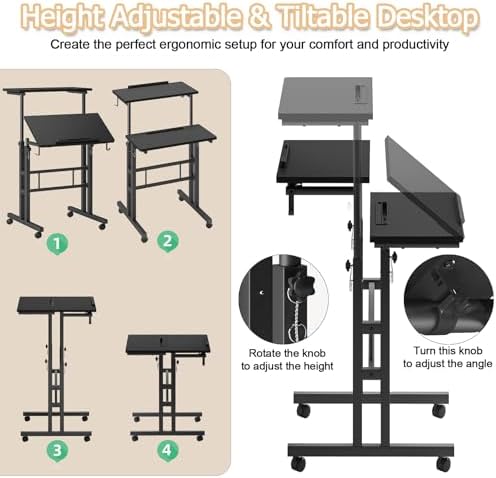 Klvied Mobile Standing Desk, Adjustable, Black - Image 6