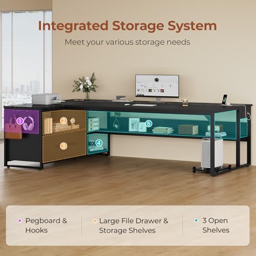 UPOSOJA 71" Executive Desk, L Shaped Office Desk with Widen File Drawers - Image 6