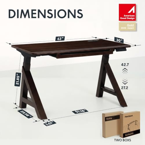 FLEXISPOT 63" WoodiX Solid Wood Executive Standing Desk with Drawer, Walnut - Image 5