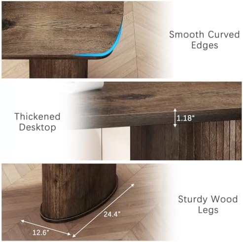 NSdirect Large Office Desk, 63" Oval Computer Desk for Home Office, Multi Purpose Executive Work Table, Farmhouse Writing Desk for Living Room (Walnut) - Image 4