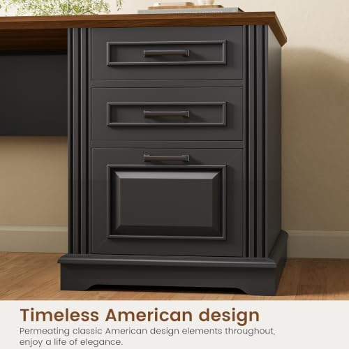 Itaar File Drawer and Power Outlet, Computer Corner Desk with Drawers and Storage Cabinet, Workstation for Office Home, Black Brown - Image 4
