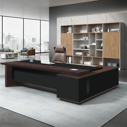 L Shaped Executive Desk with Drawers, Large Office Desk with Storage Cabinet, Wood L Shape Desk for Home Office or Business Workspace, Left or Right Cabinet Option, Multiple Sizes & Colors by Unknown