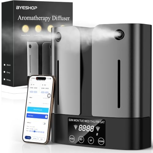 Waterless Essential Oil Diffuser, Two-Nozzles Scent Diffuser, 5000 Sq.Ft Waterless Diffuser, Wireless App Control, No-Noise Work, Suitable for Large Room/Home/Hotel/Office, 320 ml by Unknown
