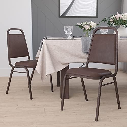 Flash Furniture 4 Pack HERCULES Series Trapezoidal Back Stacking Banquet Chair in Brown Vinyl - Copper Vein Frame - Image 2