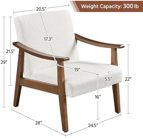 Yaheetech Accent Chair, Mid-Century Boucle Fabric Armchair Ivory - Image 3