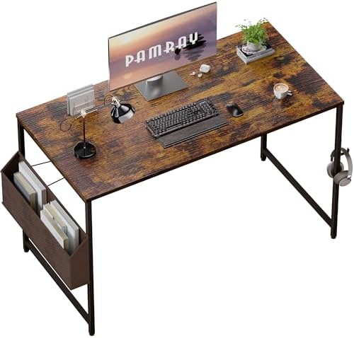 Pamray 47 Inch Computer Desk for Small Spaces with Storage Bag, Home Office Work Desk with Headphone Hook, Small Office Desk Study Writing Table by PAMRAY
