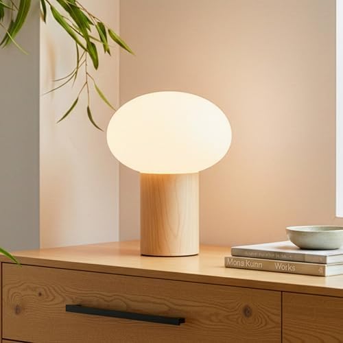 Brightech Ivy LED Table Lamp - Small 9” Bedside Reading Lamp, Modern Desk and Nightstand Light with Ambient Lighting for Bedroom, Living Room, Office - Frosted Glass Globe Lamp Shade, Wood by Brightech