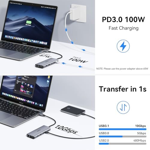 USB C Laptop Docking Station Dual Monitor, 14 in 1 Docking Station 3 Monitors Multiport Adapter with 2 HDMI 4K, VGA, RJ45 Ethernet, 10Gbps USB C/A, 100W PD, SD/Micro SD, 3.5MM Audio&Mic for Dell HP - Image 6