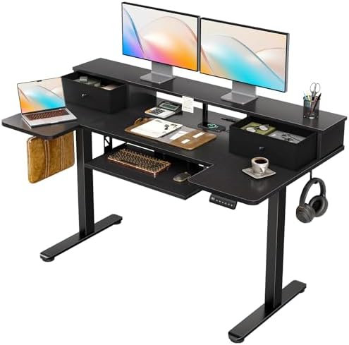 OffiGo 55 Inch U Shape Standing Desk with Keyboard Tray & Drawers, Black by OfficeGo-ForHomeOfficeWork