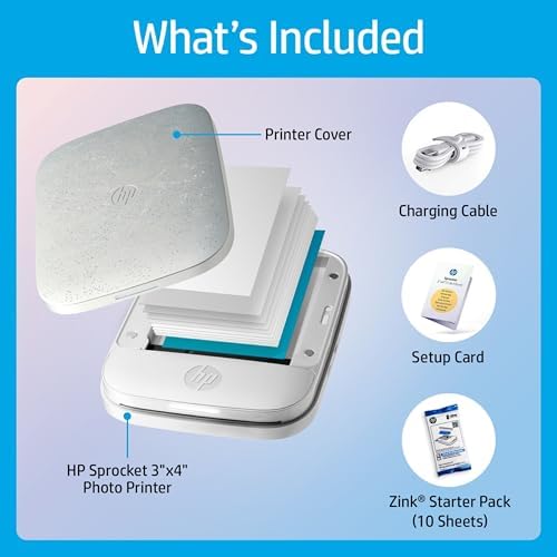 HP Sprocket 3x4 Instant Photo Printer -Kit: 20 Pack Zink Paper, case - Image 4