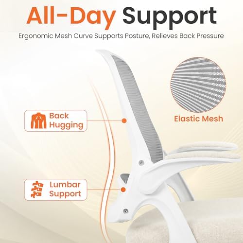 NEO CHAIR Office Computer Chair Ergonomic Mesh Back Flip-Up Arms, Ivory - Image 4