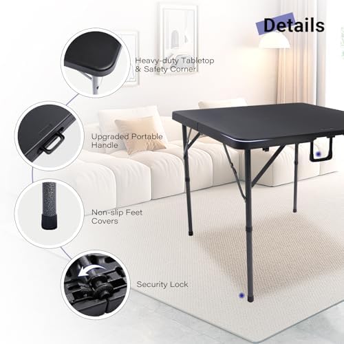 34" Square Folding Card Table,Fold-in-Half Utility Portable Table,Black - Image 4