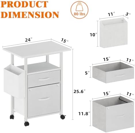 GYIIYUO 2 Drawer File Cabinet 24''W, Mobile Filing Cabinet, Printer Stand - Image 3