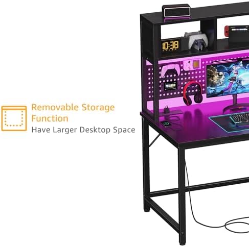 DLisiting Black Gaming Desk with Hutch and Pegboard, 47 Inch - Image 6