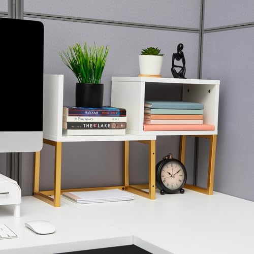 Mind Reader Floating Shelves, Wall-Mounted Office Organizers, Modern MDF Display Storage with Metal Rail, Set of 2, White - Image 2
