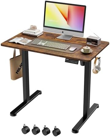 Monomi 35" x 24" Small Electric Standing Desk,Whole Piece Desktop,Brown by MONOMI