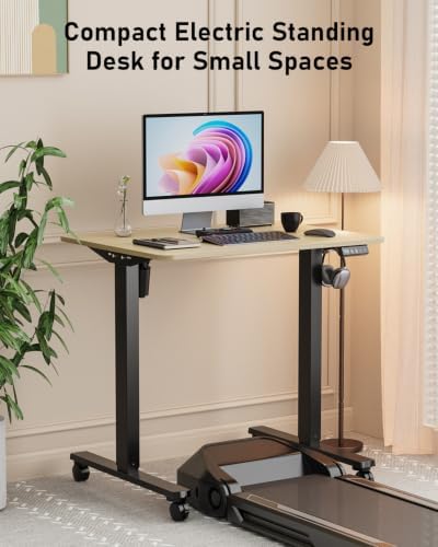 32" Small Rolling Electric Standing Desk Adjustable Height for Home Office - Image 3