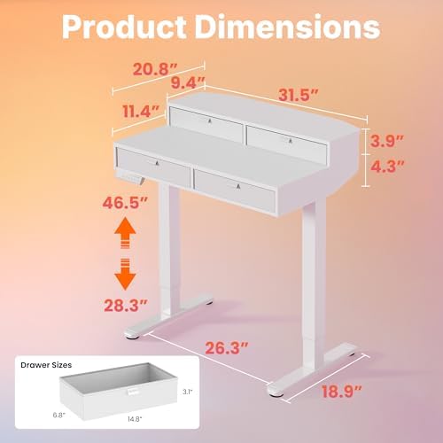 HUANUO 32 x 20 Inch Electric Standing Desk with 4 Drawers, White - Image 2