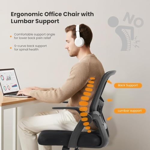 Sweetcrispy Computer Desk Chair, Home Office Chair, Lumbar Support, Black - Image 3