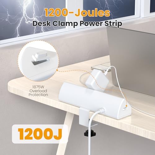 VILONG Desk Clamp Power Strip USB C 65W,Edge Mount Outlet,6FT,White - Image 4