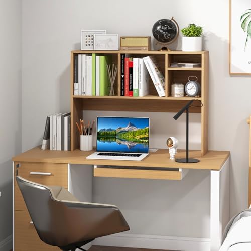 LDAILY Desktop Bookshelf, 2-Tier Office Desk Shelf Organizer Desk Hutch with 4 Shelves, 37’’L Wood Storage Rack Display Shelf for Computer Desk, Office, College Dorm, Bedroom (Natural) - Image 2