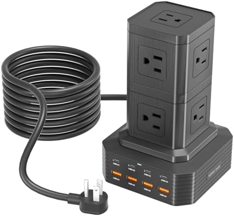 Charging Station (100W), 17-in-1 USB C Power Strip with Surge Protection, 6.6Ft Extension Cord, 4 USB C and 4 USB A Ports, 9 AC Outlets for Home Office Dorm Room by ThunderGo