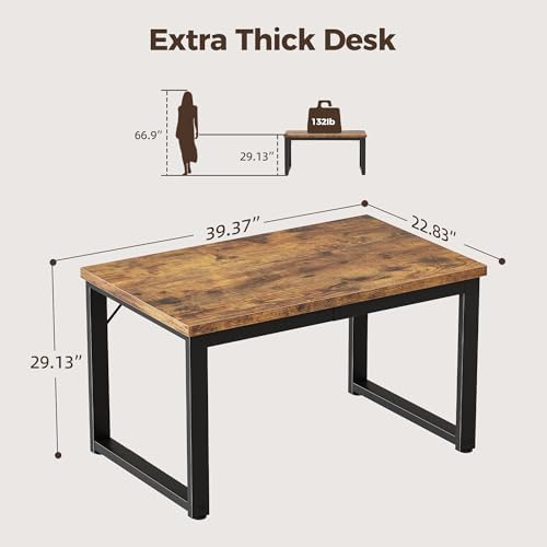 Mericonia 40 Inch Computer Desk, 1.2" Thick Small Office Table, Brown - Image 2