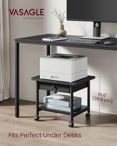 VASAGLE 2-Tier Printer Stand with Locking Wheels, Under Desk Printer Table - Image 2