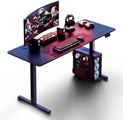Shintenchi Standing Desk, 63x24 Inch Height Adjustable Electric Sit Stand up Desk, Ergonomic Rising Computer Table, Modern Lift Gaming Desk Workstation for Home Office, White by Shintenchi%7CFurnitureMadeforRealLife