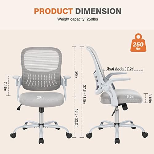 Sweetcrispy Home Office Chair, Mesh Office Chair, Lumbar Support, Grey - Image 2