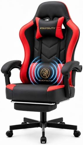 Office Desk Computer Gaming Chair for Adults, Ergonomic High Back Gamer Chair with Massage and Pocket Spring Cushion, Swivel Comfy Video Game Chairs with Footrest and Lumbar Support (Black Red) by Wismestr