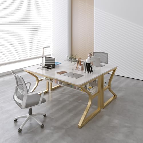 OSCHF 47.3-Inch Writing Desk with Storage Shelf, Gold - Image 7
