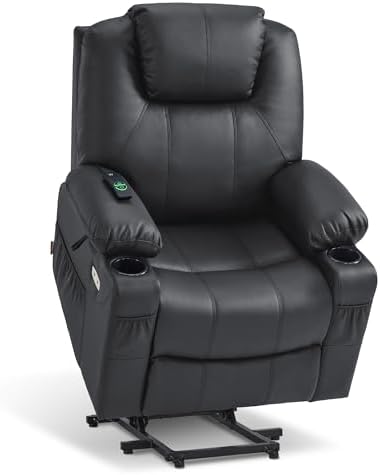 MCombo Power Lift Recliner Chair for Elderly, Lift Chair with Heat and Massage, FSC Certified, USB Ports, Cup Holders, Faux Leather 7040 (Black, Medium) by MCombo