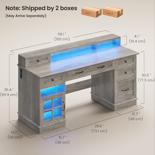 HAUOMS Farmhouse Executive Desk Computer Desk with Drawers，Grey - Image 6