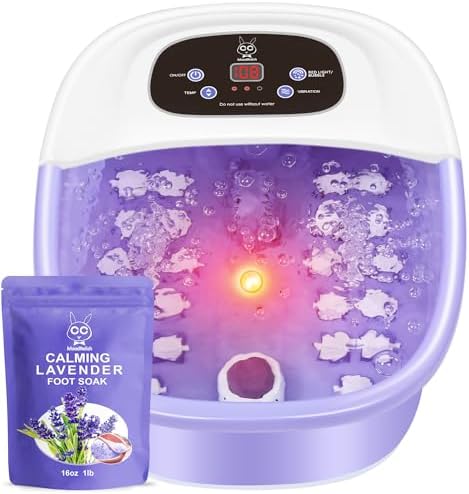 Foot Spa Bath Massager with Heat Bubbles and Vibration Massage and Jets, 16 OZ Calming Lavender Foot Soak with Epsom Salt, Foot Soaker with Red Light, 22 Massage Rollers, Adjustable Temp - Purple by Unknown