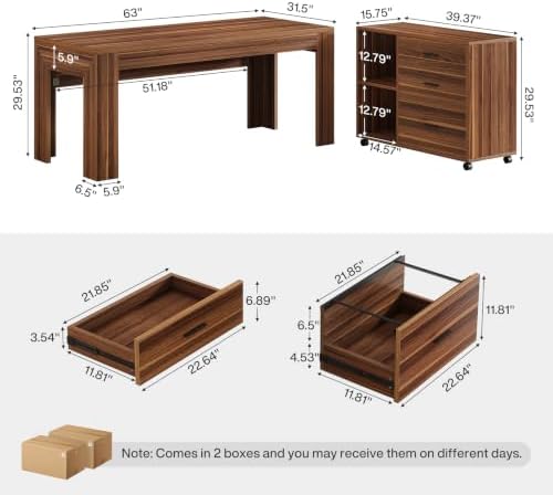 Tribesigns L Shaped Executive Office Desk with Drawers, Light Walnut - Image 2